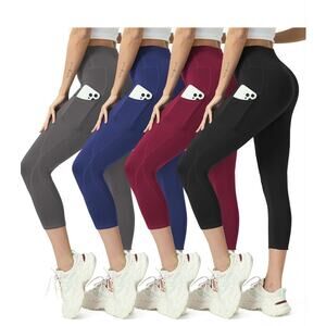2XL High Waisted Yoga Leggings 4 Pack - Tummy Control with Pockets